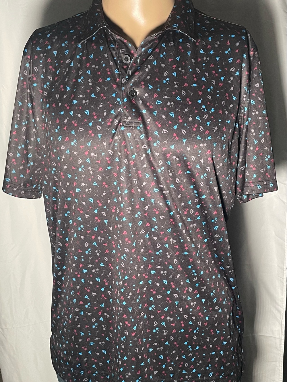 Robert Graham Black Polo with Pink & Blue Micro Pattern
